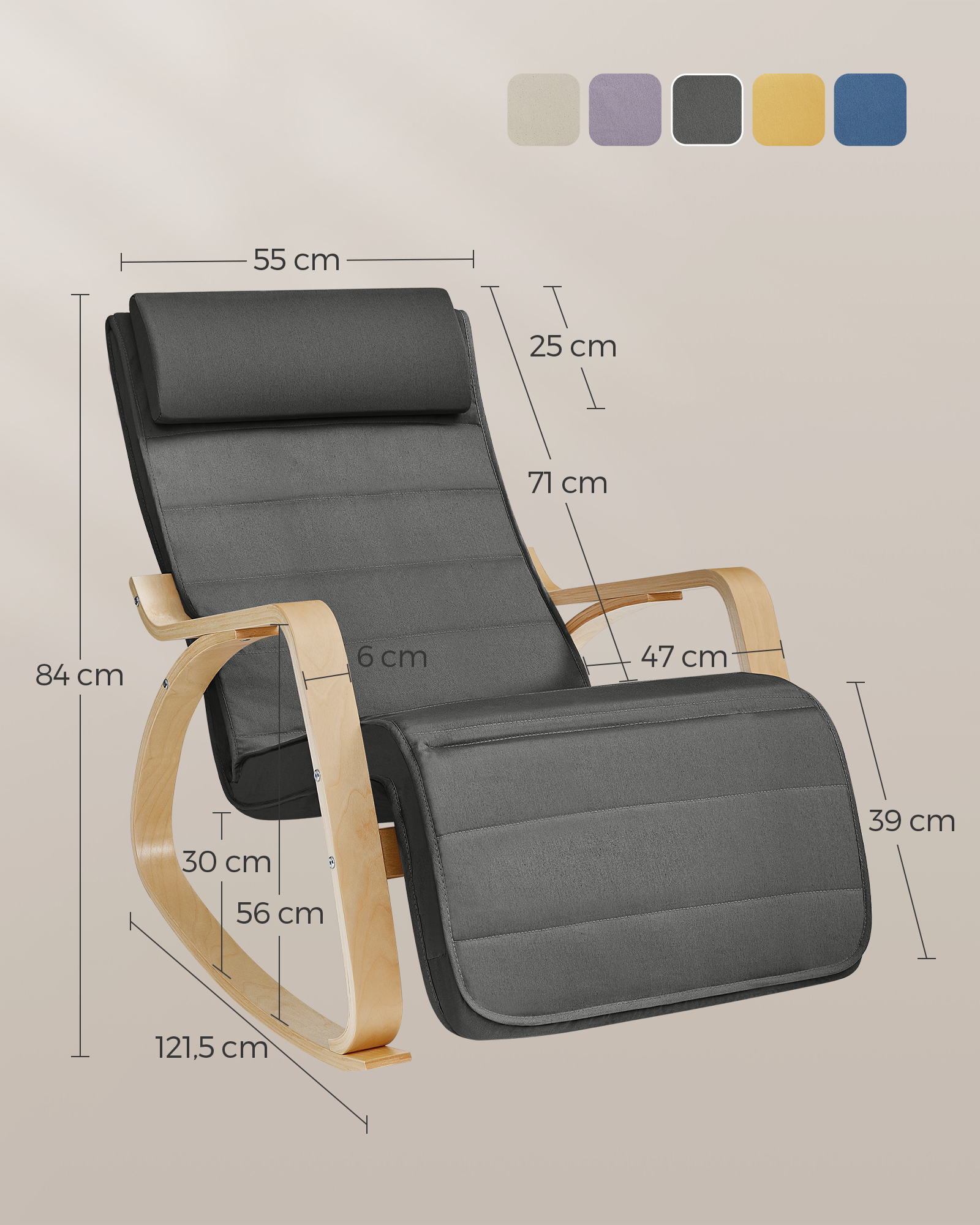 Silla Mecedora con Reposapiés 5 posiciones Grafito - Imagen 4