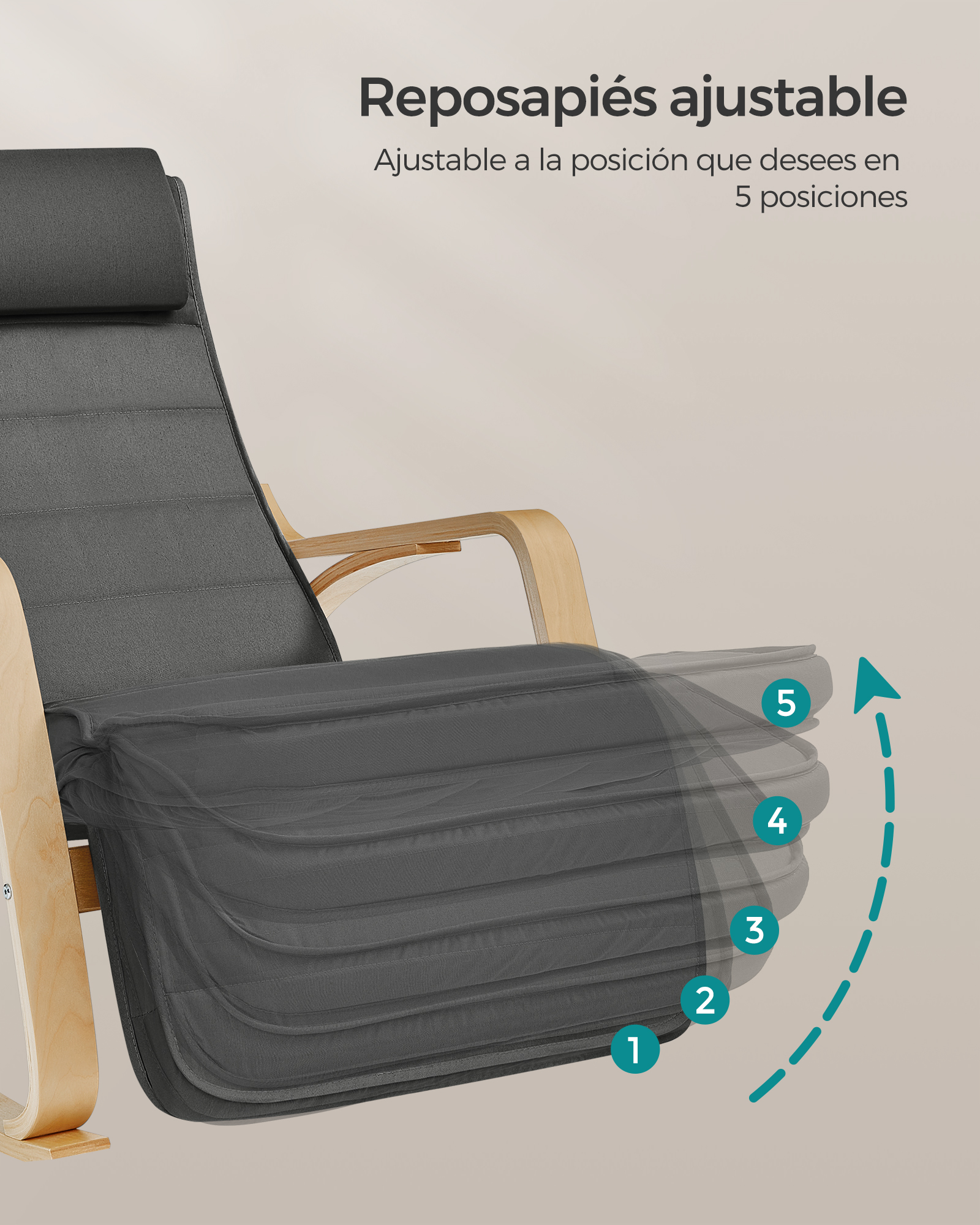 Silla Mecedora con Reposapiés 5 posiciones Grafito - Imagen 5