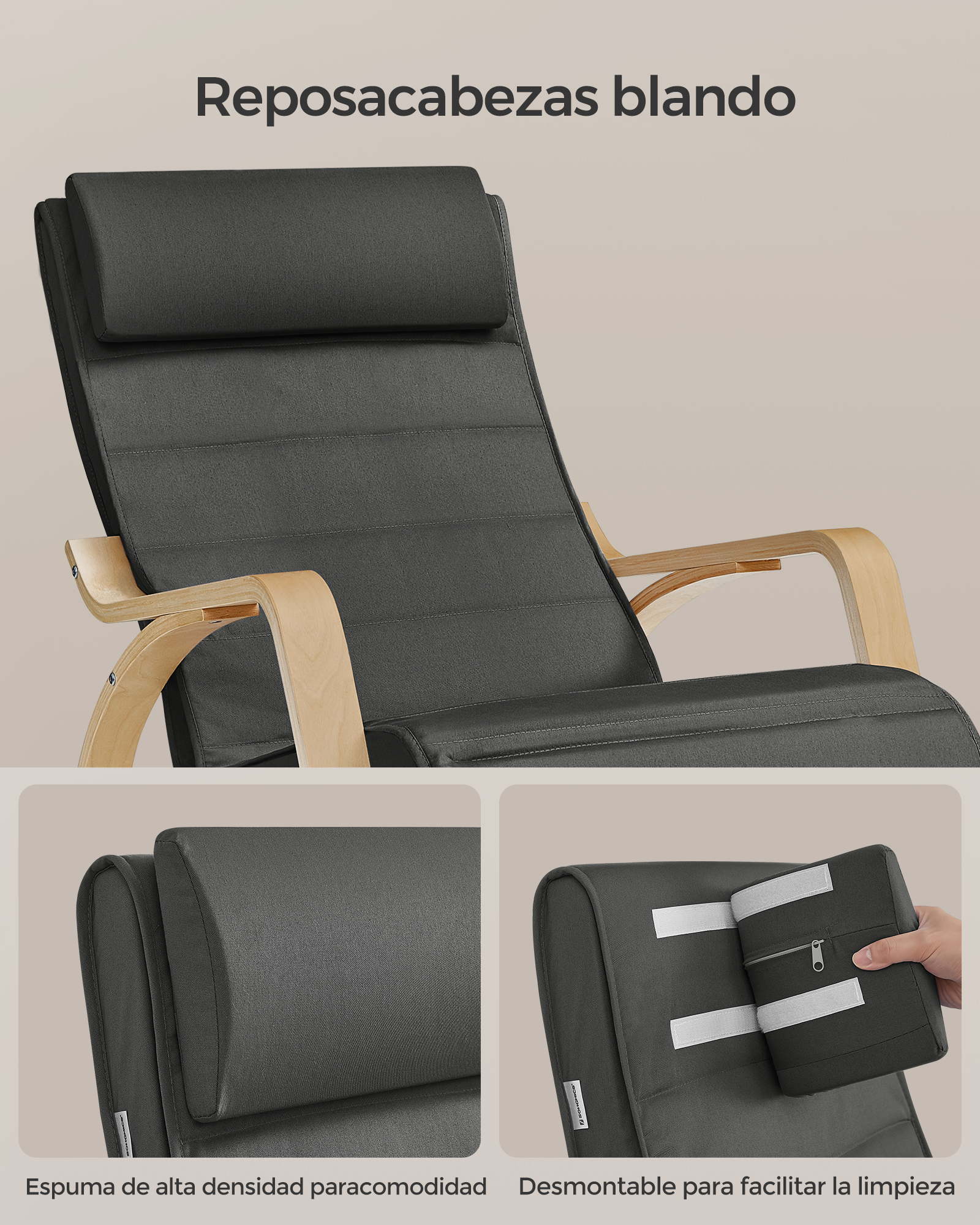 Silla Mecedora con Reposapiés 5 posiciones Grafito - Imagen 6